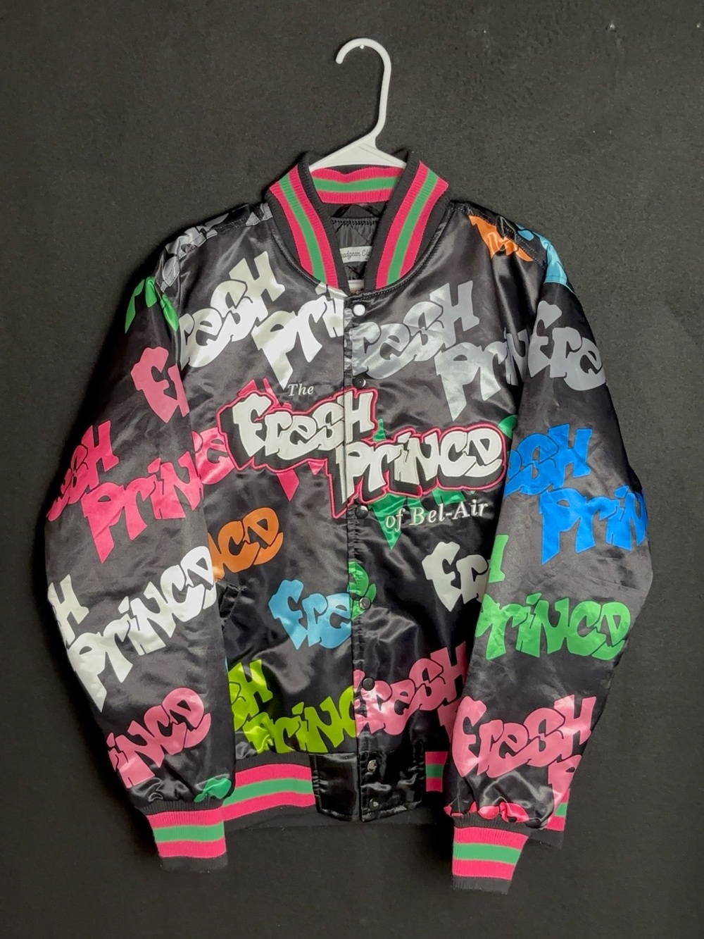 Nostalgia Black Bomber Jacket with Multicolor Graffiti Print